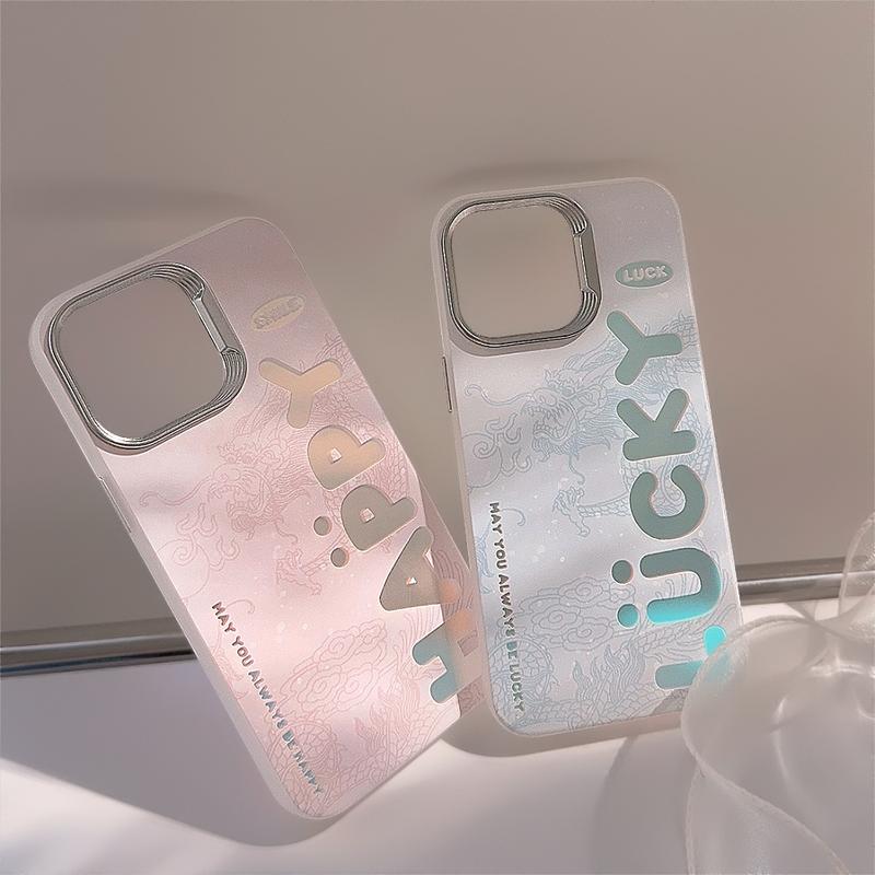 Product Introduction of Couple Laser Dragon Pattern English for 14promax Phone Case Iphone16 Electroplating Protector Cover Protector Cover Casing Shockproof Protective 9