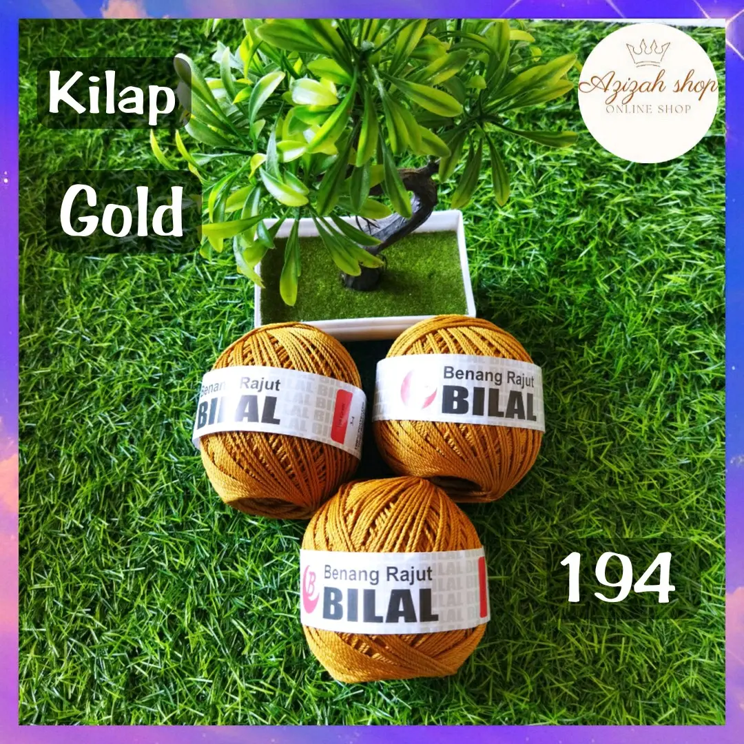 BENANG RAJUT POLY KILAP & DOP PER PCS (1 GULUNG) 194 gold Asli