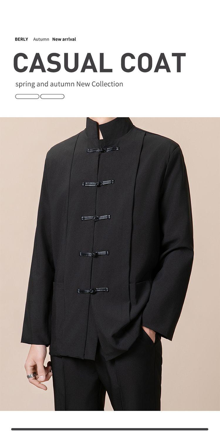 Product Introduction of New Chinese Style Men's Stand Collar Zhongshan Suit Retro Niche Button Wedding Chinese Style Tang Suit Jacket Set Elegant Trendy Women 9