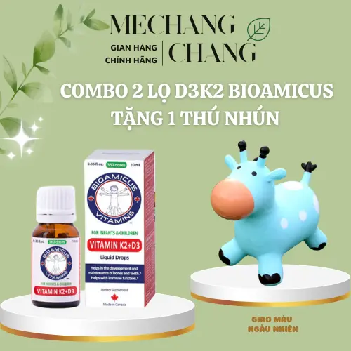 [TẶNG THÚ NHÚN ĐẸP] Combo 2 hộp vitamin D3k2 Bioamicus dung tích 10ml cho bé hỗ trợ phát triển chiều cao