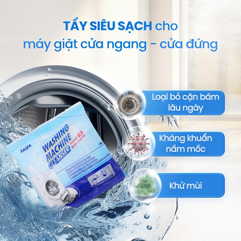 SAIZA Bột Vệ Sinh Lồng Máy Giặt 150g/gói Công Nghệ Oxy Hoạt Tính Làm Sạch Hiệu…