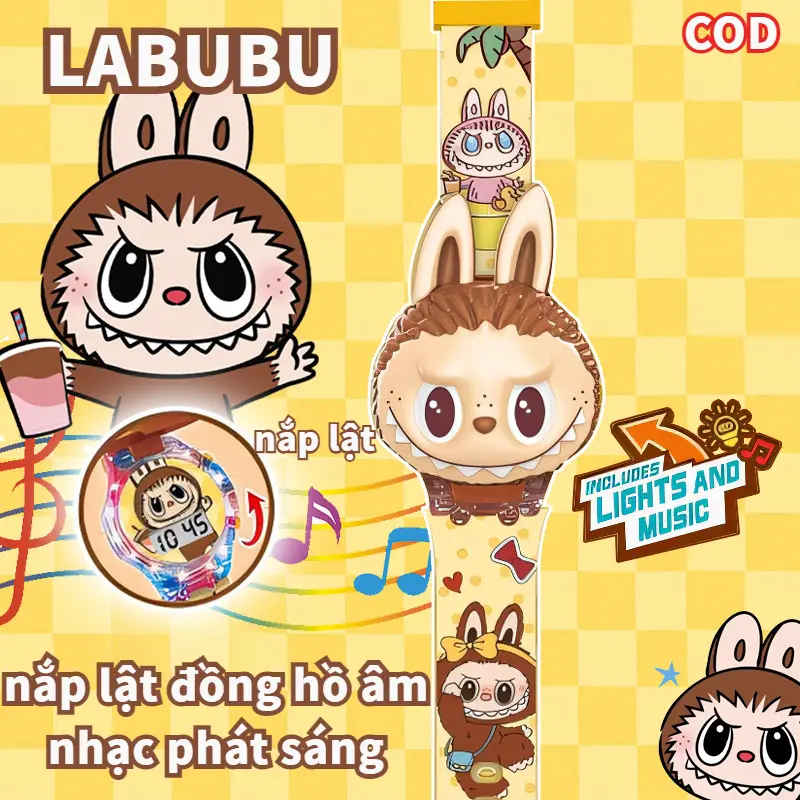 Đồng Hồ Điện Tử, Labbubu, Dành Cho Bé Trai Bé Gái, Thiết Kế Hoạt Hình, Phát Sáng, Có Nhạc, Ý Tưởng Quà Tặng Tuyệt Vời