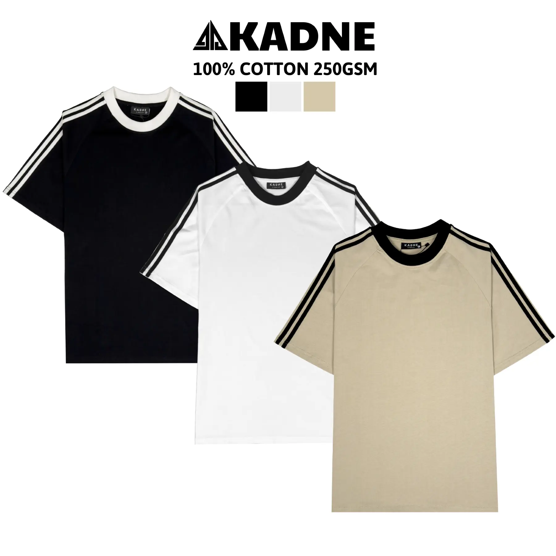 Áo Raglan 2 Line trơn unisex KADNE 100% cotton 250gsm nam nữ form BASIC