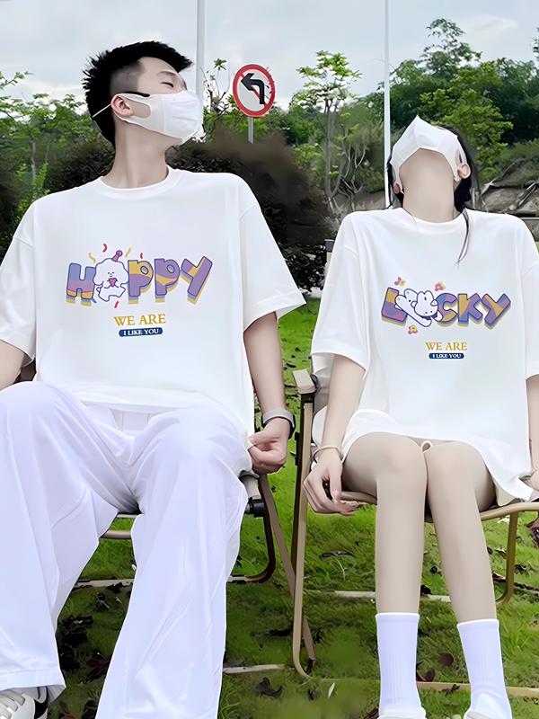 Áo cặp nam nữ, áo đôi in hình happy lucky đáng yêu mặc cặp với người yêu (GIÁ 1 ÁO) chất cotton thoáng mát amor couple đồ 0
