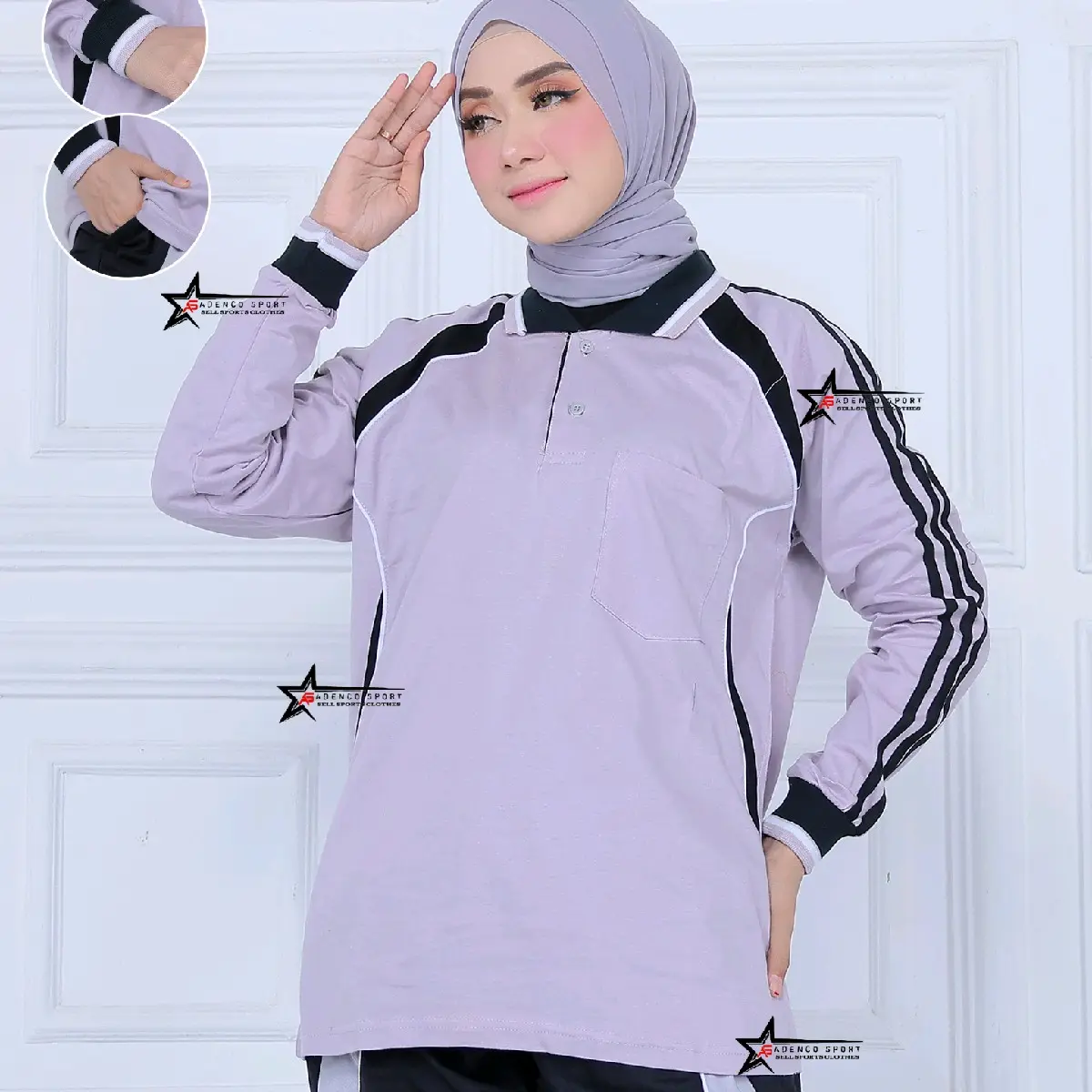 Atasan Baju Olahraga Berkerah / Kaos Wangky Seragam Olahraga / Kaos Olahraga Panjang  Wanita  Wanita Muslim Tunik