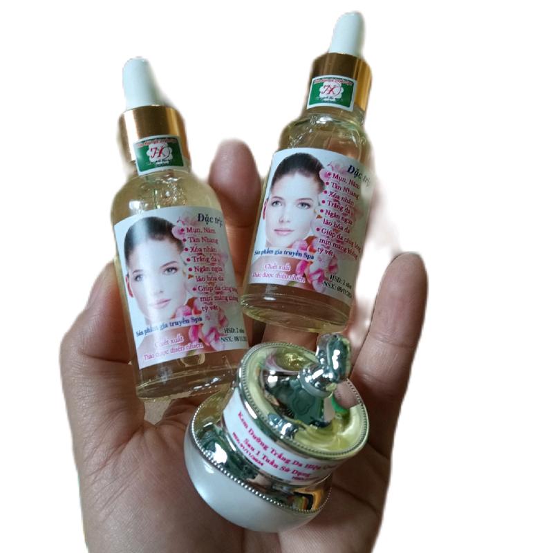 2 lọ nước+1 kem tái tạo da spa ( bộ màu trắng) trị mụn thâm nám tàn nhang Skincare