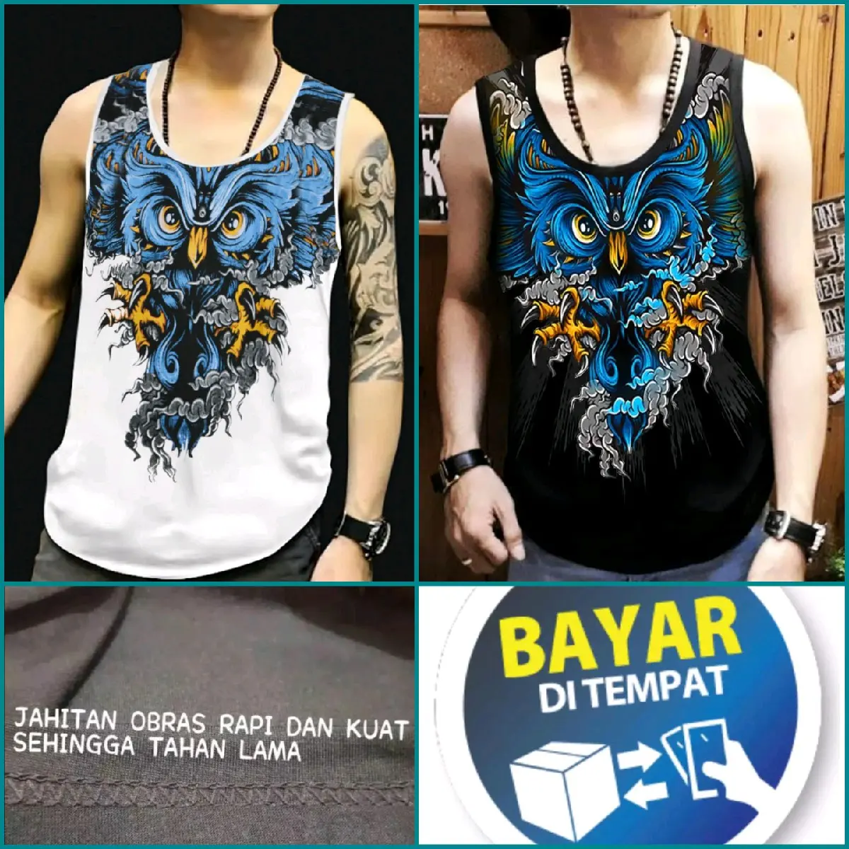 Super Mantul Gracellina Shop /kaos dalam terbaru singlet Pria OWLFULLPRINT /brkualitas harga murah/bisa cod/ Hitam Putih kaos motif Distro