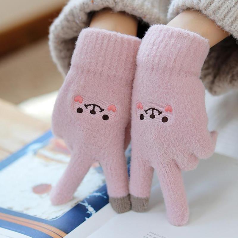 Găng tay len lông cừu hình mặt cười dễ thương có cảm ứng điện thoại dành cho nữ