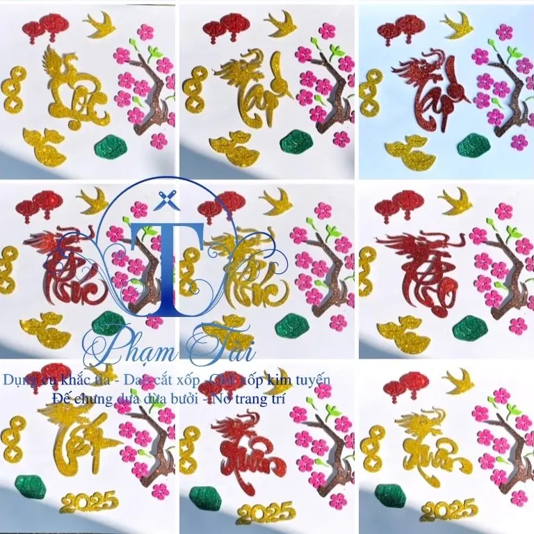 Bộ chữ dán dưa dừa bưởi trang trí tết có keo mặt sau 0