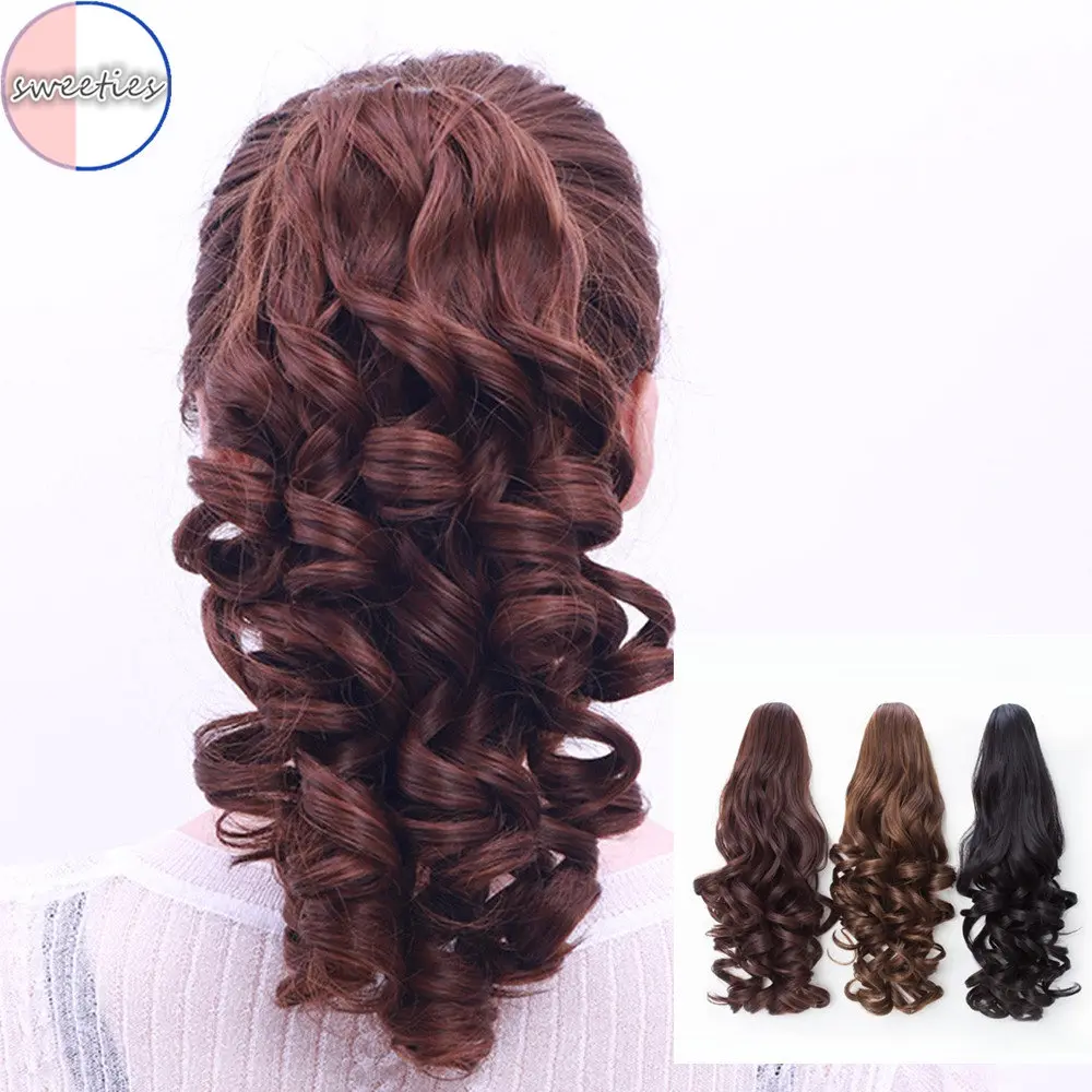 Tóc Giả Xoăn Lông Mịn Tổng Hợp, Dành Cho Nữ, Có Kẹp Tóc Càng Cua, Liền Mạch Và Vô Hình, Tóc Giả Đuôi Ngựa Gợn Sóng Tổng Hợp, Kẹp Tóc Nối, Dài 45CM