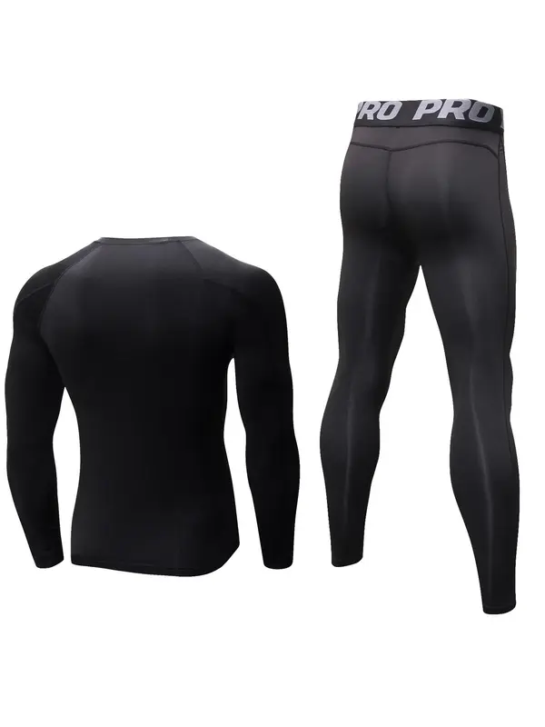 Men's Compression Tracksuit Set, Top Stitching Top & Letter Tape Leggings, Sportswear Set for Running Indoor Outdoor Wear, Men's Sport & Outdoor Clothing, Men's Paris Tracksuit 6
