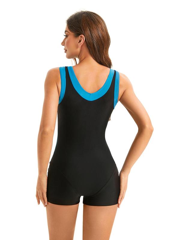 Women's Colorblock Zipper Front One-piece Swimsuit, Casual Comfy Breathable Swimwear for Beach Holiday Vacation, Ladies Swimsuit for All Seasons 1