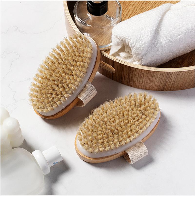 Product Introduction of 1pcs Exfoliating Wooden Body Massage Shower Brush Natural Bristle Bath Brush Soft SPA Woman Man Skin Care Wet Dry Body Brush Accessory Light Smooth Hand Personal 21
