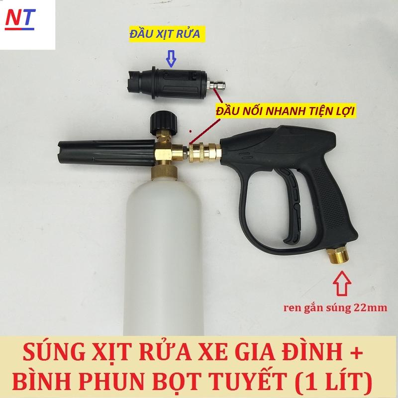  Bình Phun Bọt Tuyết 1L + Vòi Xịt Rửa Xe Cho Máy Rửa Xe  sung ren 22mm,14mm  