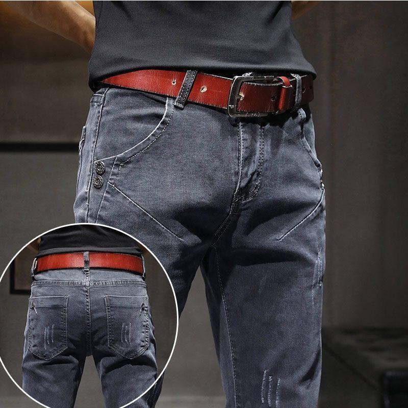 Quần Dài Jean Co Giãn, Dành Cho Nam Giới, Mỏng Vừa Vặn, Quần Mỏng, Phong Cách Hàn Quốc, Hợp Xu hướng Và Dễ Phối Đồ, Thích Hợp Cho Mùa Xuân Và Mùa Thu, Thanh Niên Và Thường Ngày, Quần Cổ Điển Hàng Mới Về Pants Có Túi 8