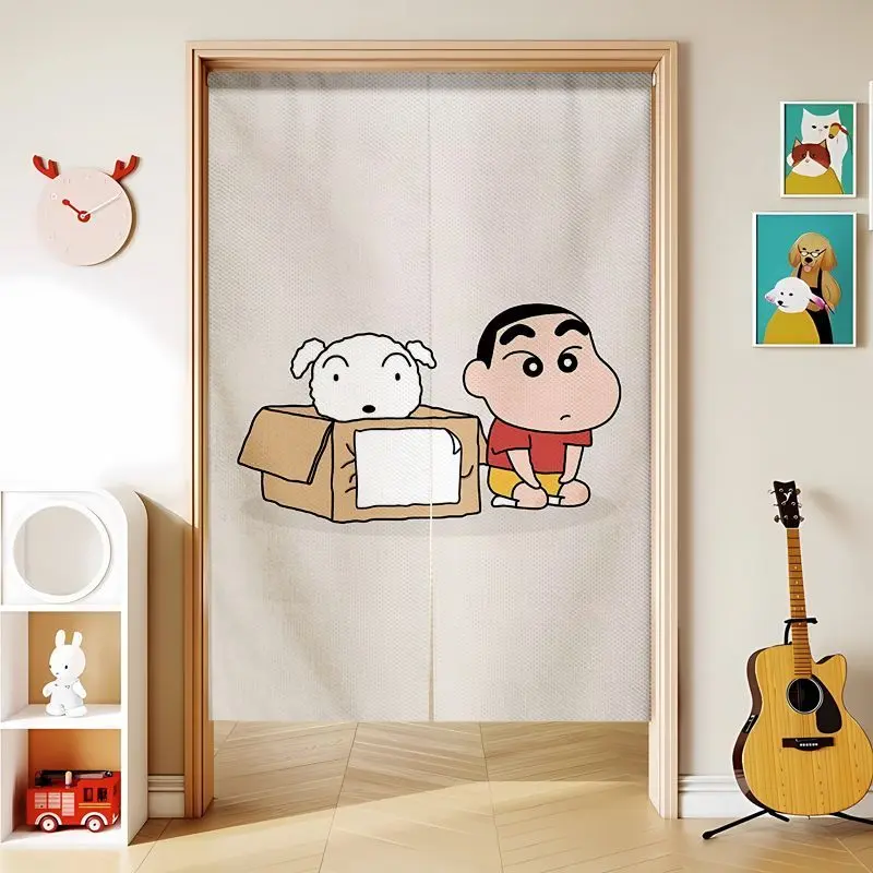 Crayon Shin-chan Cartoon Fabric Door Curtain Partition Half Curtain Household Telescopic Rod Bedroom Room Toilet Privacy Curtain