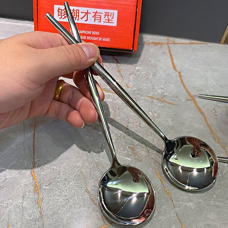Product Introduction of Stainless Steel Round Spoon Fork Net Red Golden Dinner Long Handle Stirring Dessert Spoons For Kitchen Accessories Gadgets 17