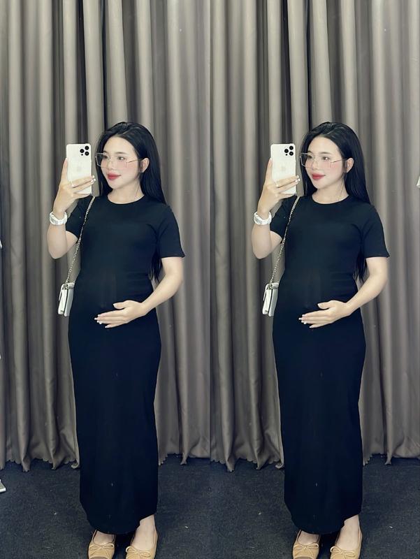 (Mina clothing) Váy body thun zip cổ tròn dáng dài MK04 chất mềm co dãn thời trang mẹ bầu mặc được Váy bầu Women Nữ Dress