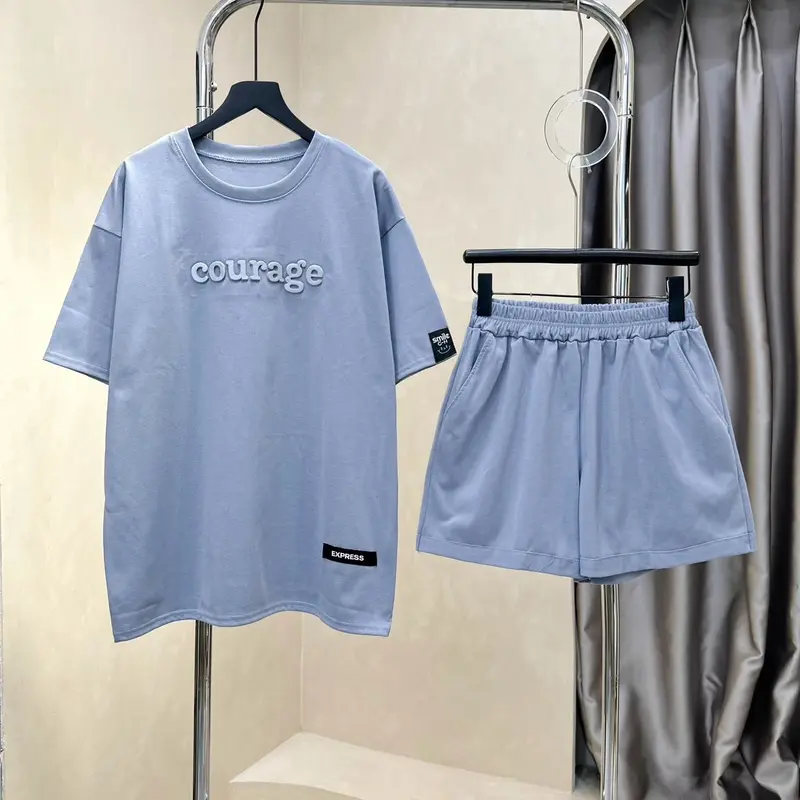 ( Xả Kho ) Sét bộ đùi ( B10 ) Áo Thun In dập nổi phản quang Chữ Corager + quần đùi ( free size 45-70kg ) 1