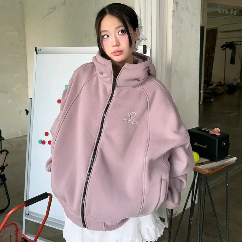 Áo Hoodie zip Nỉ Kéo Cổ Cao YC1996 - áo khoác dây kéo cổ cao thêu 3