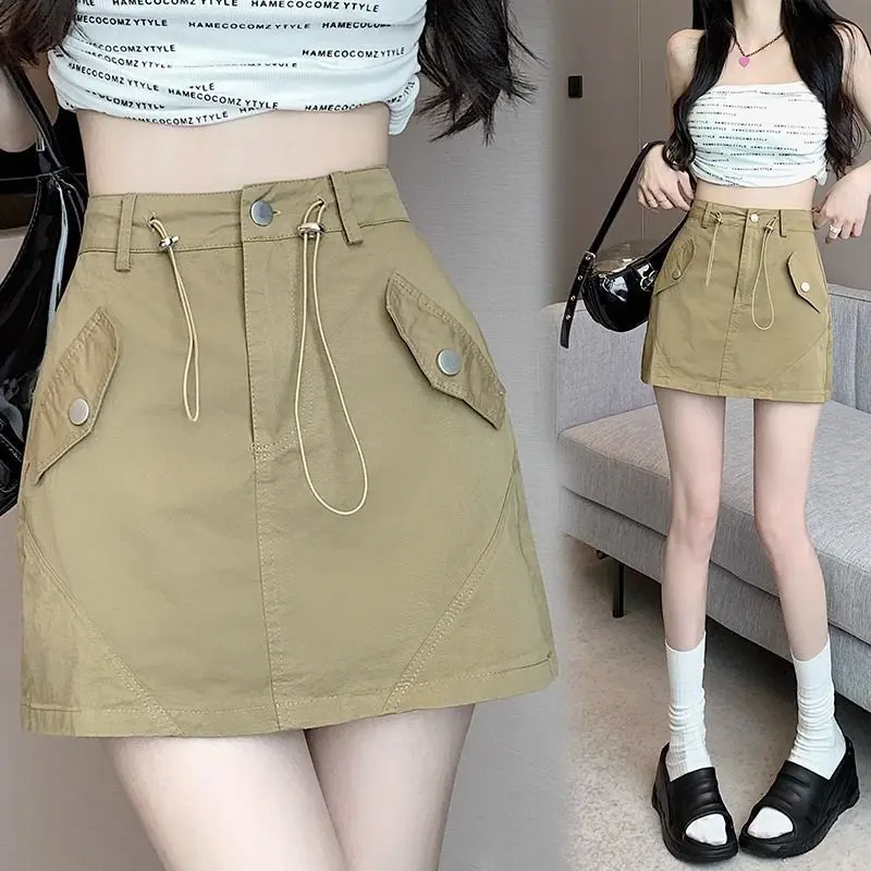 Váy Nữ Màu Xám, Váy Bảo Hộ Lao Động, Cạp Cao, Chữ A, Cỡ Nhỏ, Phong Cách Bodycon, Thiết Kế Cô Gái Nóng Bỏng, Dây Rút, Thích Hợp Cho Mùa Hè, Năm Phát Hành: 2024