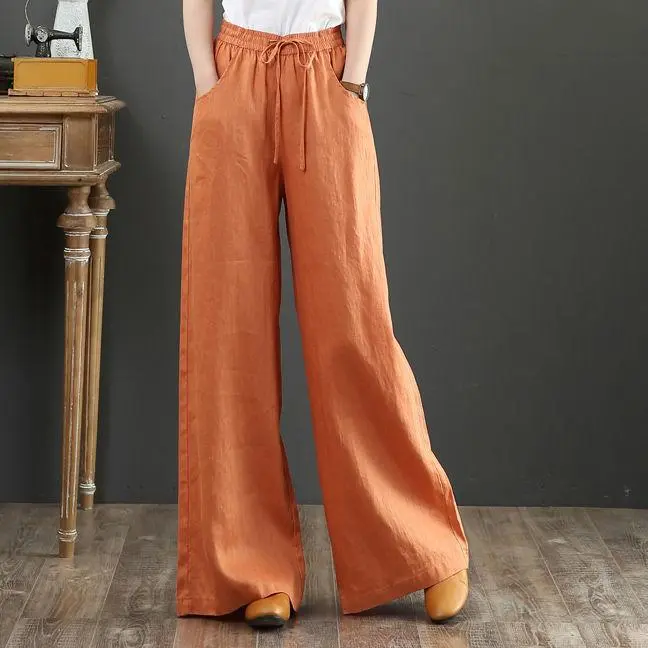 Quần Dài Nữ, Thời Trang, Chất Liệu Cotton Và Vải Lanh Nghệ Thuật, Dáng Rộng Và Ngoại Cỡ, Quần Ống Rộng, Cạp Cao, Quần Lau Nhà, Thích Hợp Cho Mùa Xuân Và Mùa Hè 2024, Làm Bằng Cotton Nguyên Chất Women Pants