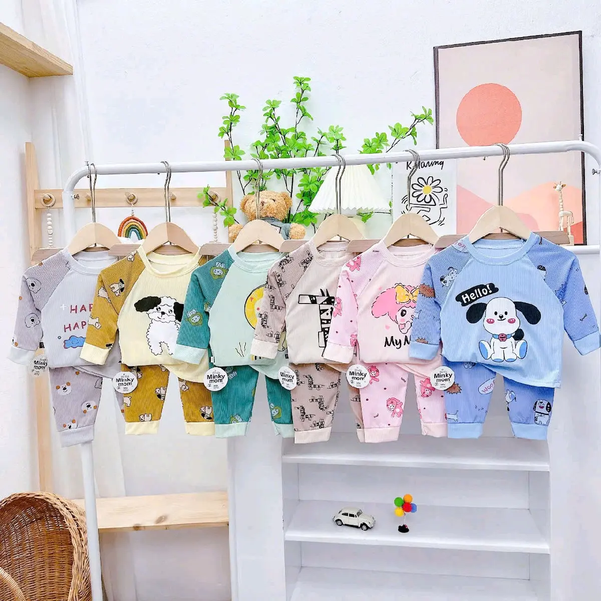 com bo 4   bộ quần áo  dài tay cho bé