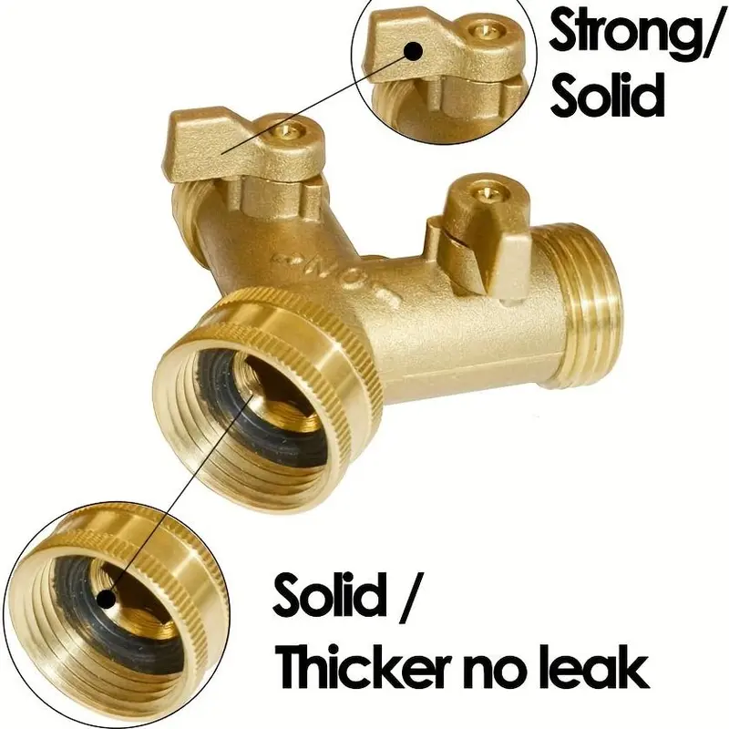 Garden Hose Y Shape Valve, 1 Count Rotatable Brass Hose Separator with Solid Brass Handle, High-pressure Water Garden Hose Adapter 3