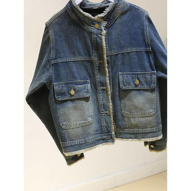Product Introduction of Retro Fleece denim jacket for women's spring autumn new round neck versatile short casual coats Womenswear Tops 11