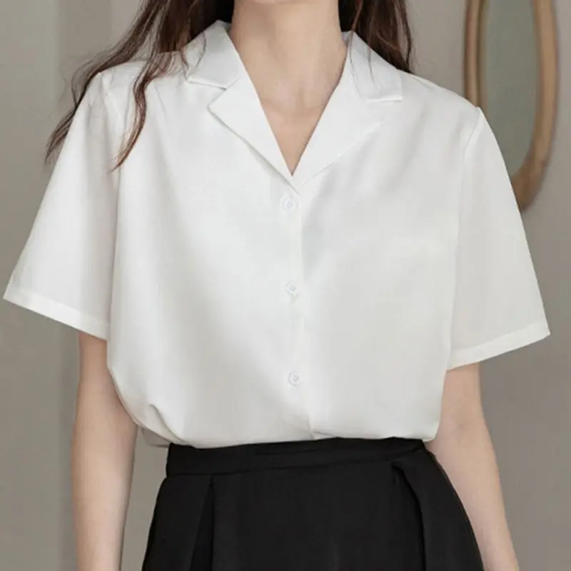 White lapel short-sleeved shirt women's summer 2024 new niche shirt small college top