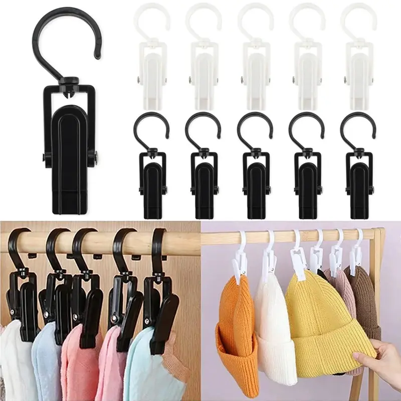 Rotating Plastic Hook Curtain Clip Rotatable Hat Sock Hook Clip Plastic Hanger Spring Clamp