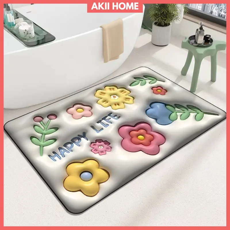 Thảm lau chân silicon 5D thấm hút nước, mặt đế cao su chống trơn trượt 40x60cm Akii Home T25 0