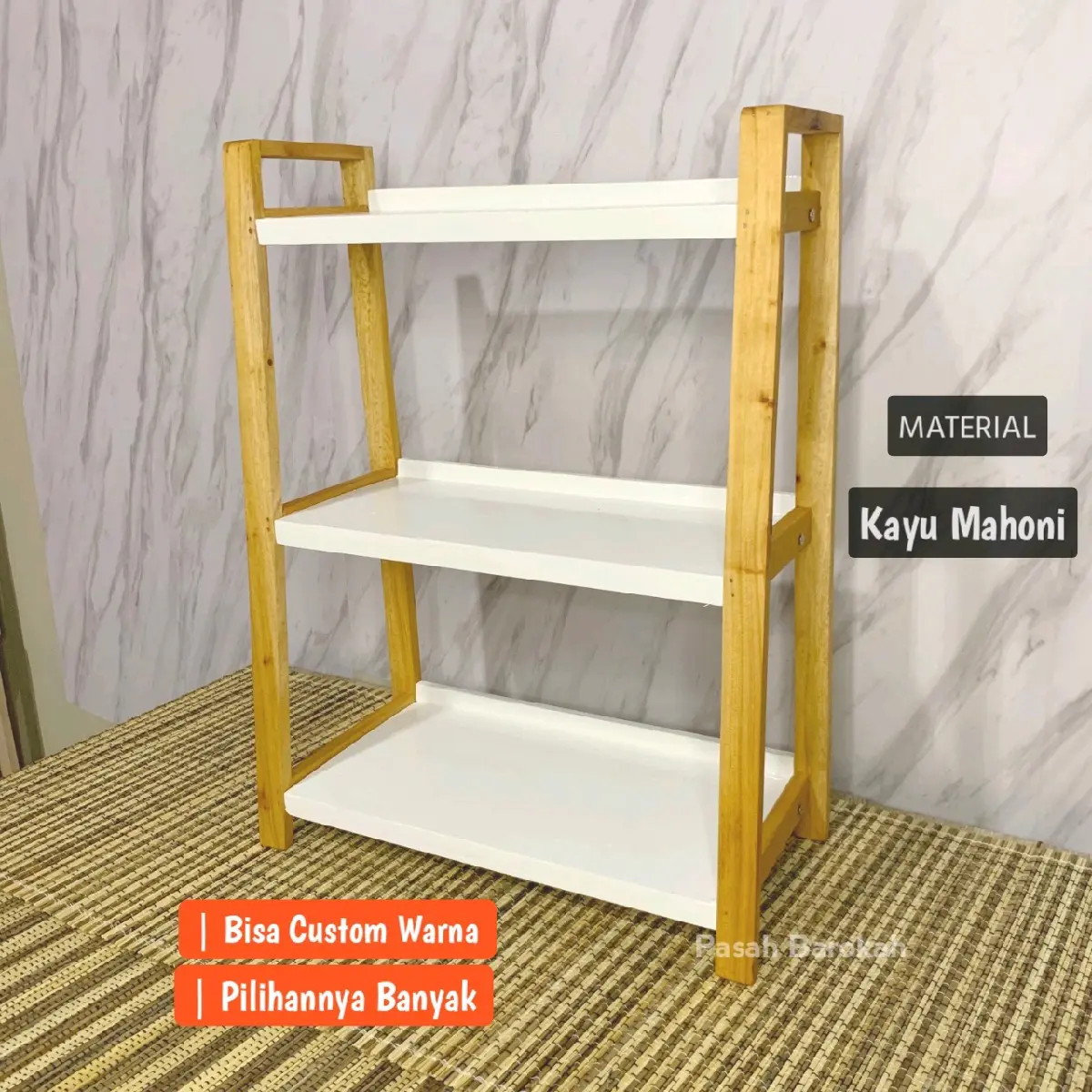Rak Bumbu Dapur 3 Tingkat Serbaguna Aesthetic Dapat disesuaikan Logam Dapur Kayu