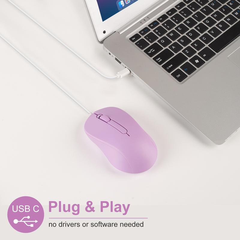 Product Introduction of In Stock Type-C Interface Silent Wired Mouse Compatible with Thunderbolt for Girls Laptop Tablet Phone 33