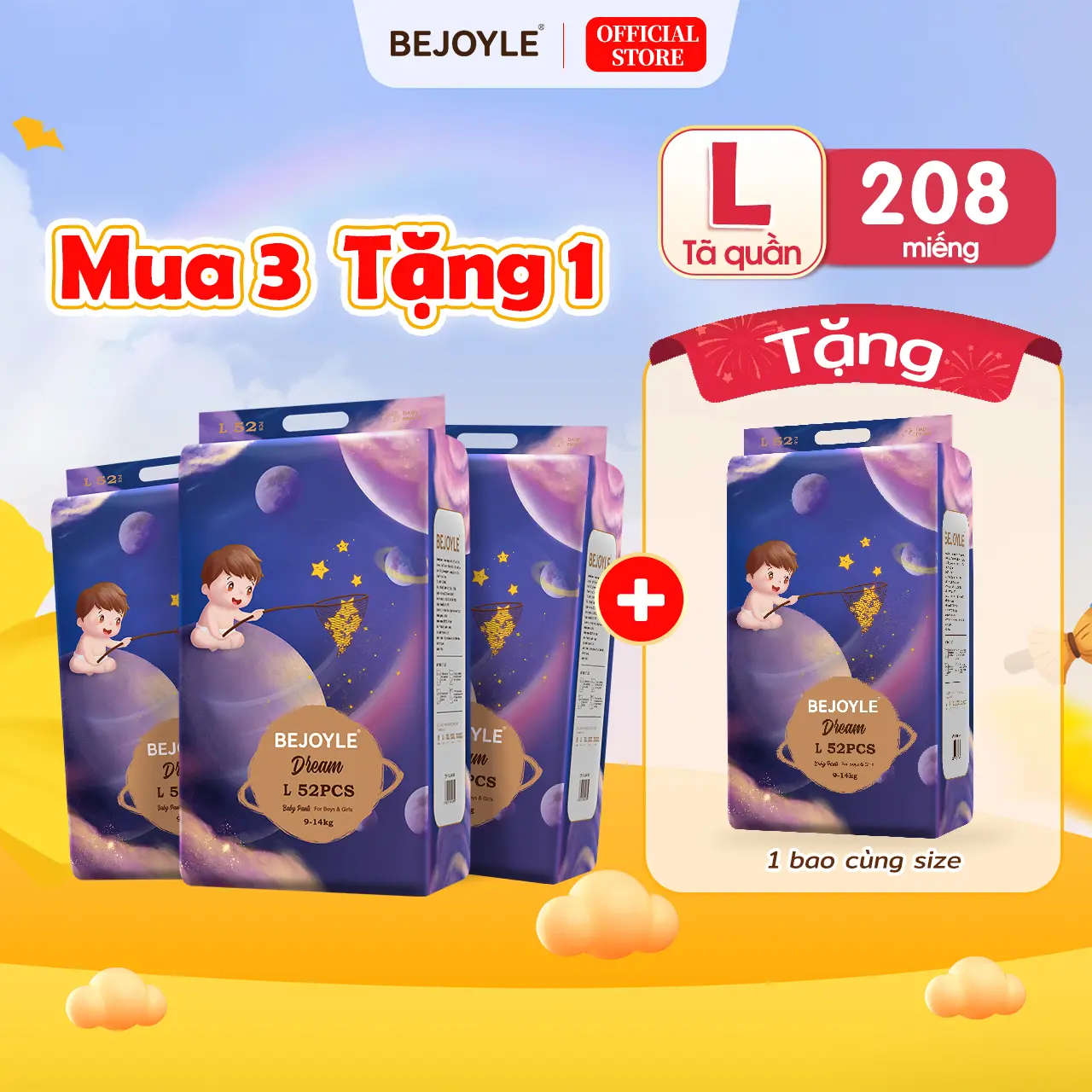 【Mua 3 tặng 1】Bỉm quần Bejoyle cao cấp size S/M/L/XL/XXXL bỉm bejoyle quần xxl bỉm chính hãng tã quần bejoyle cho bé bỉm trẻ em bỉm Bejoyle 224 miếng quần Bộ Trẻ mới tập đi