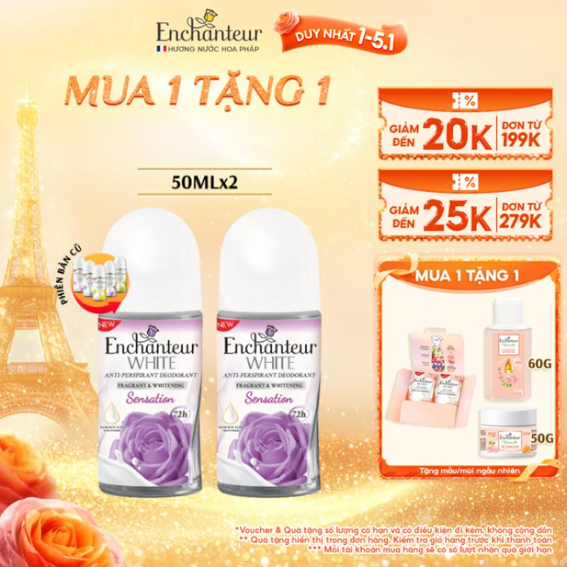 DUY NHẤT 1-5.1 MUA 1 ĐƯỢC 3 Combo 2 Lăn Khử Mùi dưỡng da Enchanteur hương Sensation 50ml Chai