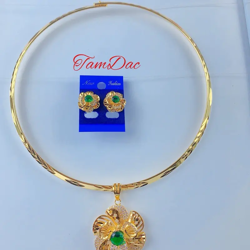 Com Bo kiềng cổ , hoa tai Nữ  mạ vàng 24k Kết Hợp Mặt Dây Chuyền Hoa mai Women 3