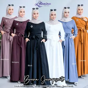 BEENA Jumpsuit fashion wanita premium crinkle airflow outfit daily casual polos full zipper depan busui friendly