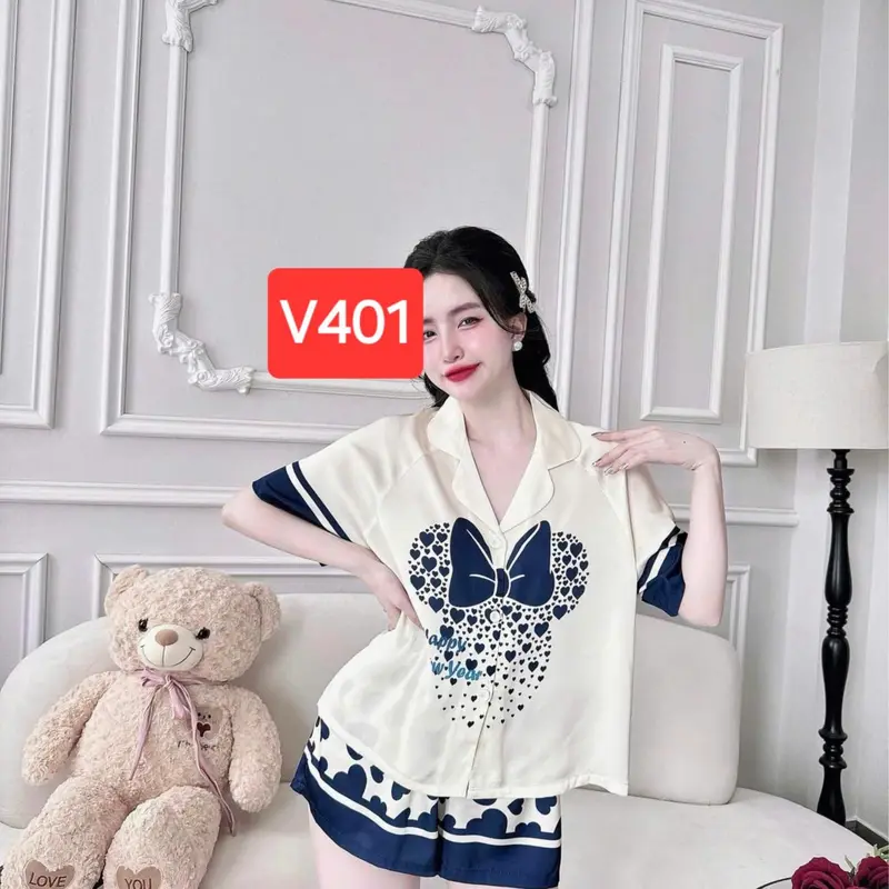 (40-70kg) Đồ bộ pijama tay cộc quần cộc Luckyday lụa latin thiết kế mới dễ thương, pijama nữ, đồ bộ pizama lụa latin mềm mịn 1
