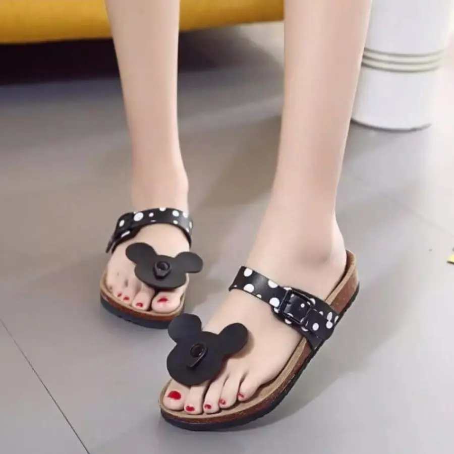 sandal wanita jepit polkadot Putih Hitam