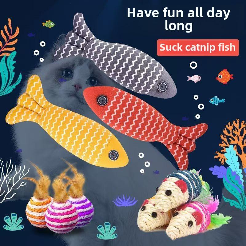 Cat Molar Rod Cat Teaser Toy Self-Hi Mint Fish Striped Mint Fish ...