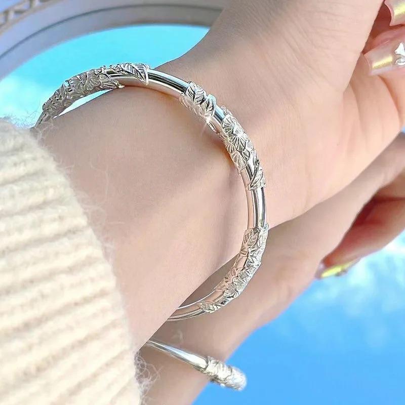 Full of Flowers Silver Bracelet Solid Silk Bird Feather Push Pull Bracelet High-grade Light Luxury Fashion Does Not Fade To Send Girlfriend Valentine's Day Gift 6