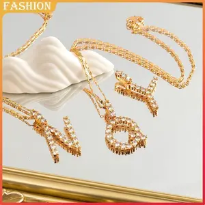 SK - Kalung huruf emas, terbuat dari perak sterling S925, dilapisi emas 18K.