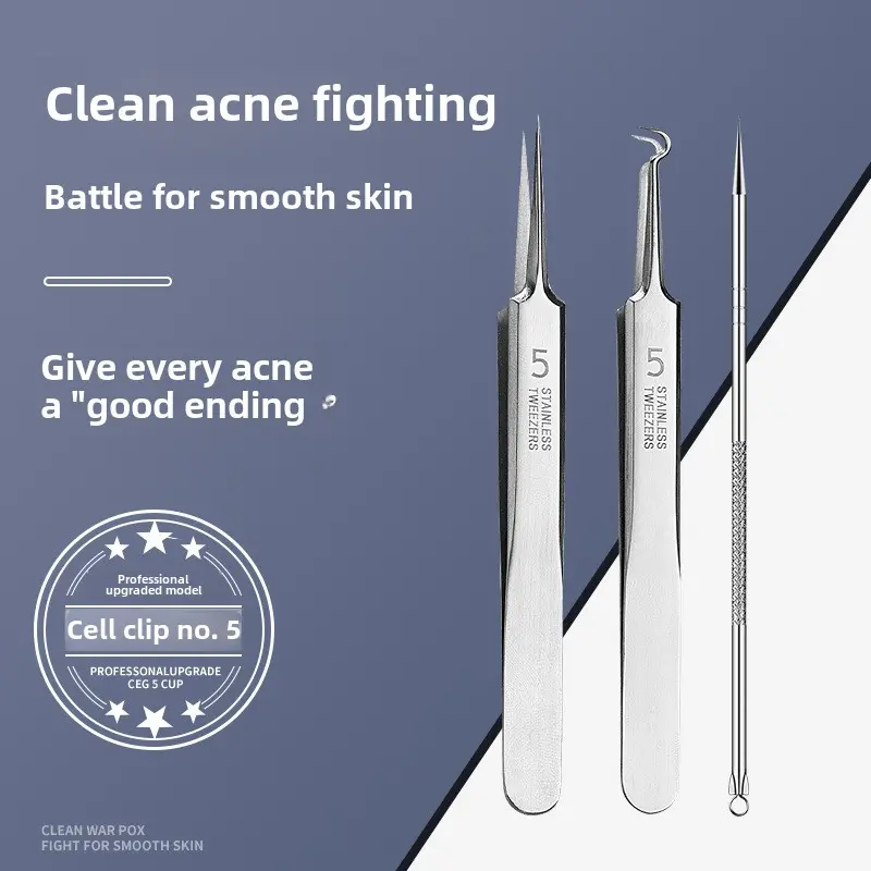 Super tip No. 5 cell clip, forceps blackhead removal needle, acne clip, three-piece acne needle set.