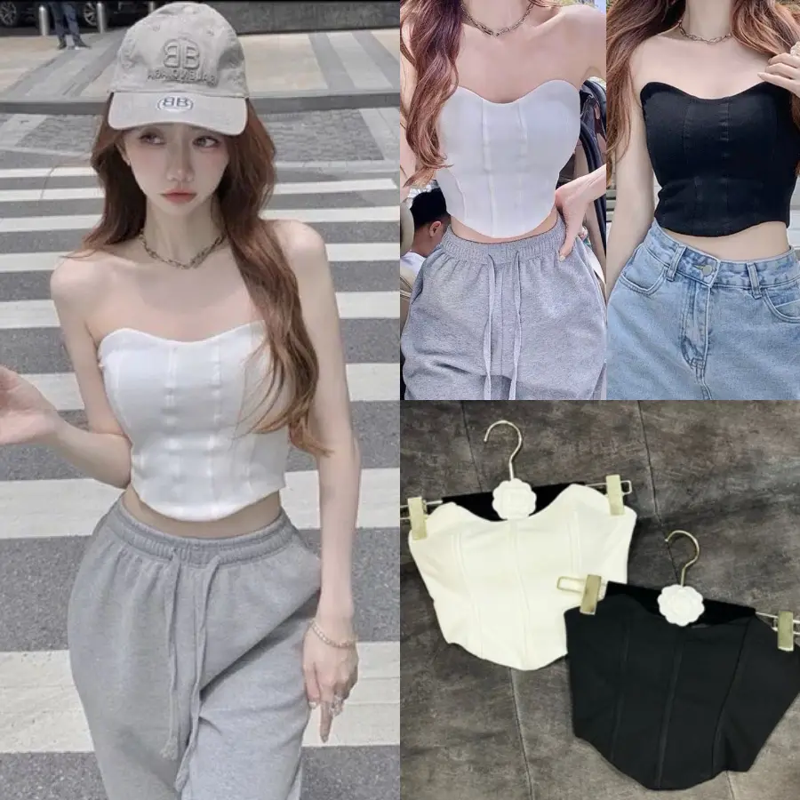 Áo ống vạt nhọn trái tim có mod hai màu đen trắng xinh xắn VANISA CT193