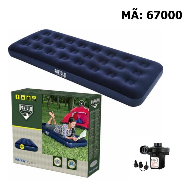 Nệm hơi du lịch, đệm hơi cao cấp KT 1.85m x 76cm x 22cm (Kèm bơm điện ), nệm văn phòng gấp gọn Bestway 67000