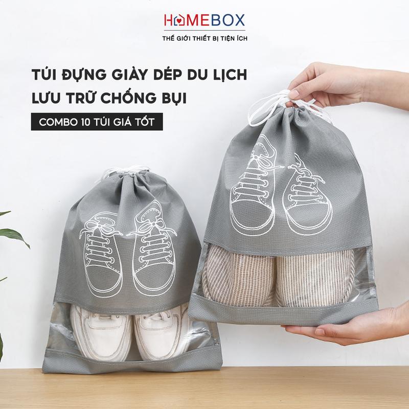 Combo 10 túi đựng giày dép du lịch có dây rút tiện lợi, túi bảo quản giày dép thể thao chống bụi bẩn Xanh Đậm - Bag Nam Sport