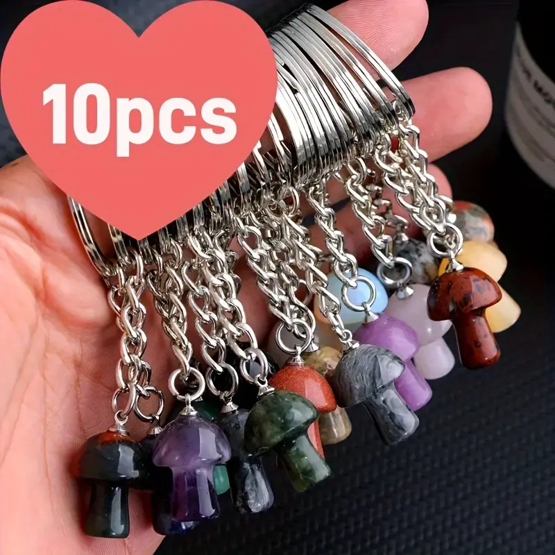 10pcs Natural Stone Mushroom Keychain Bag Pendant Small Gift 0