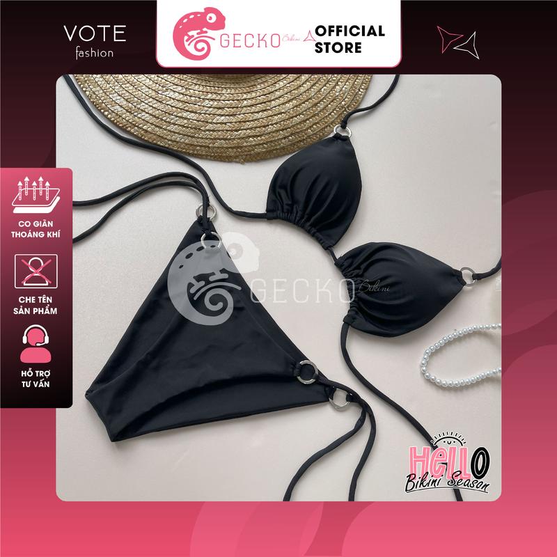 Bikini GECKO 2 Mảnh Quần Áo Tam Giác 6 Khoen Tròn 2M21-1 (Ảnh Thật, Dày 2 Lớp Không Cần Quần Lót, 7 Màu) Kem Nữ