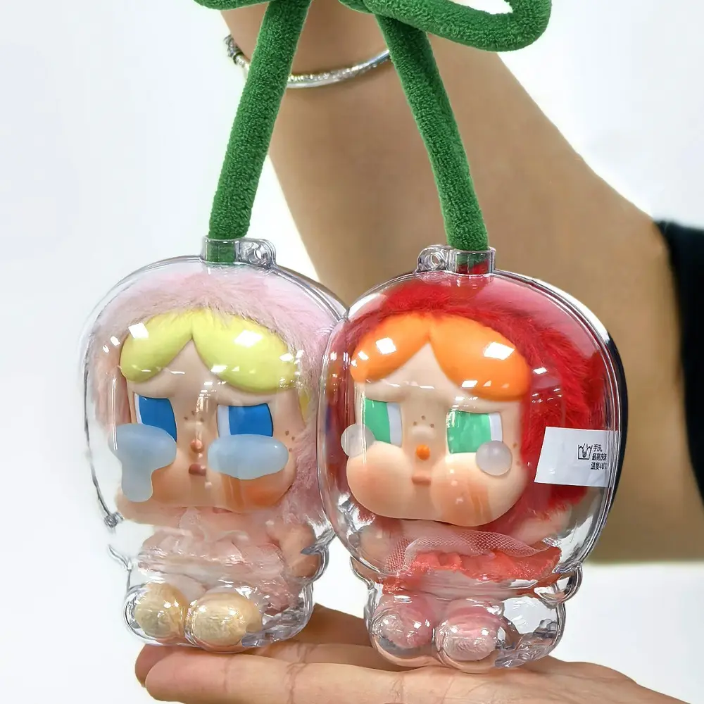Dashu 1 pair Transparent Dust Cover Waterproof Cherry Crybaby Protective Shell Anti-lost Silicone Rope Cherry Crybaby Doll Storage Bag Detachable Portable Mini Crybaby Doll Protective Bag Outdoor